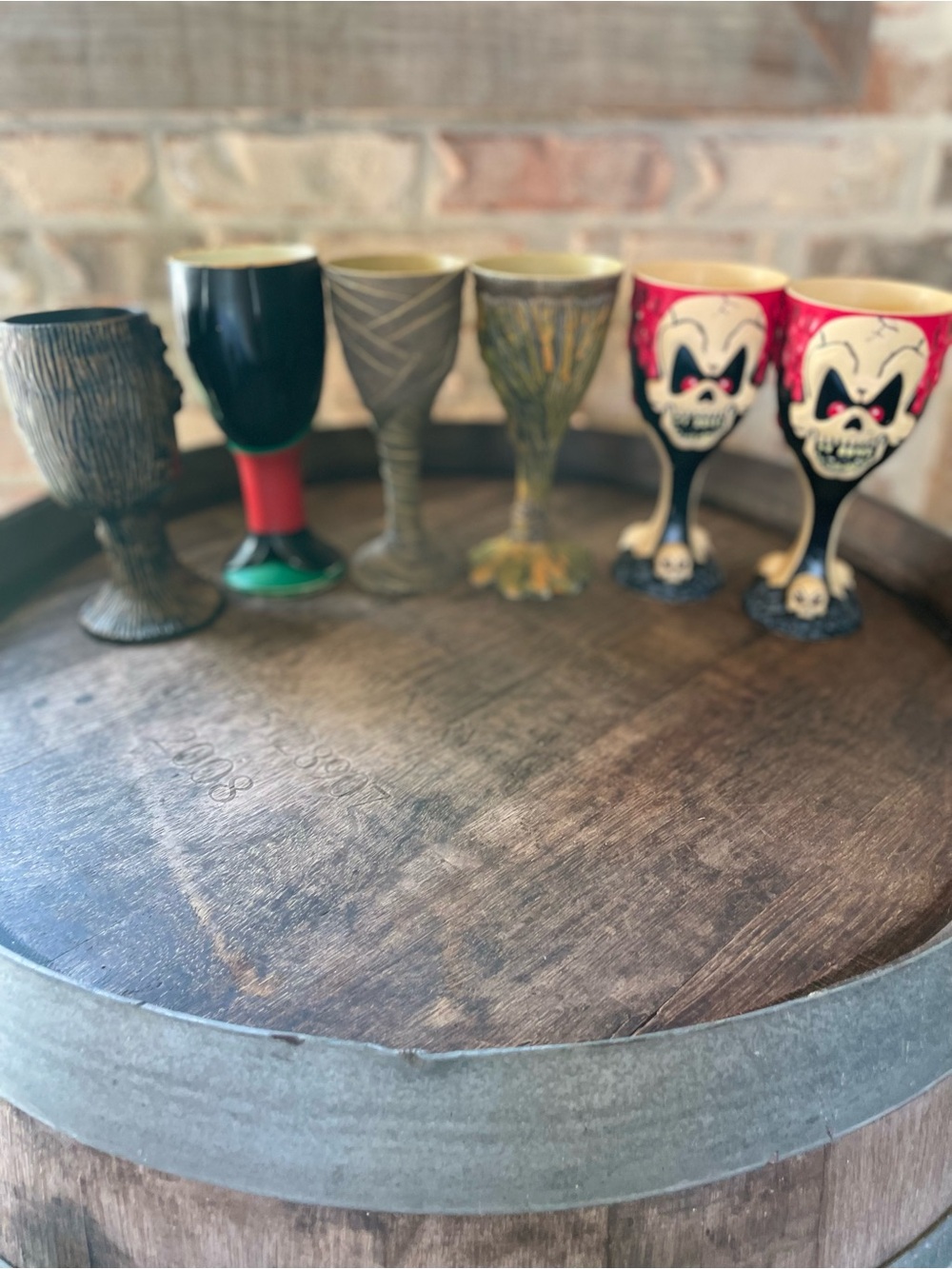 Vintage Halloween 6 Goblet Set Clown Skull Mummy Frankenstein Scarecrow Pirate - Picture 9 of 13